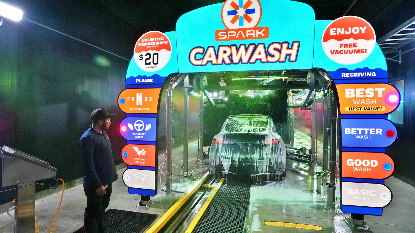 Spark Carwash tunnel entry with $20 unlimited membership and Best/Better/Good/Basic wash tiers